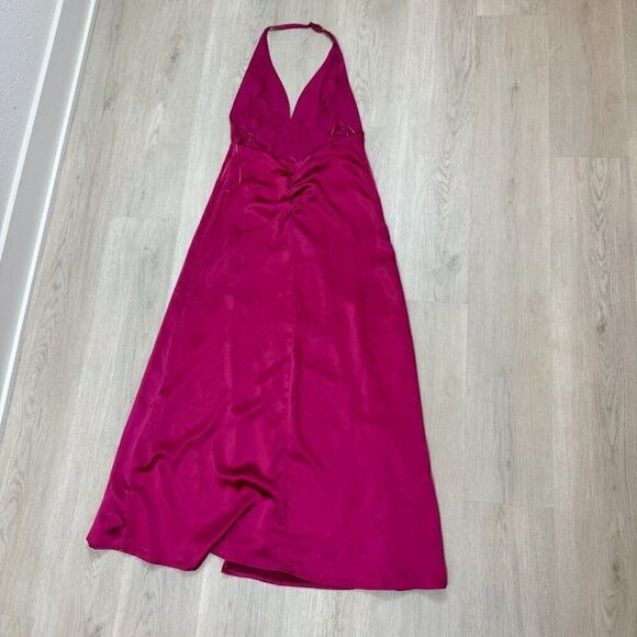 Free People Dance Till Dawn Maxi Midi Satin Halter Dress Size Small Rose Pink - Picture 3 of 4